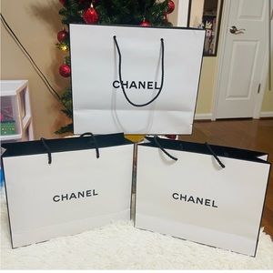 3x Chanel Paper Shopping Gift Bags Totes